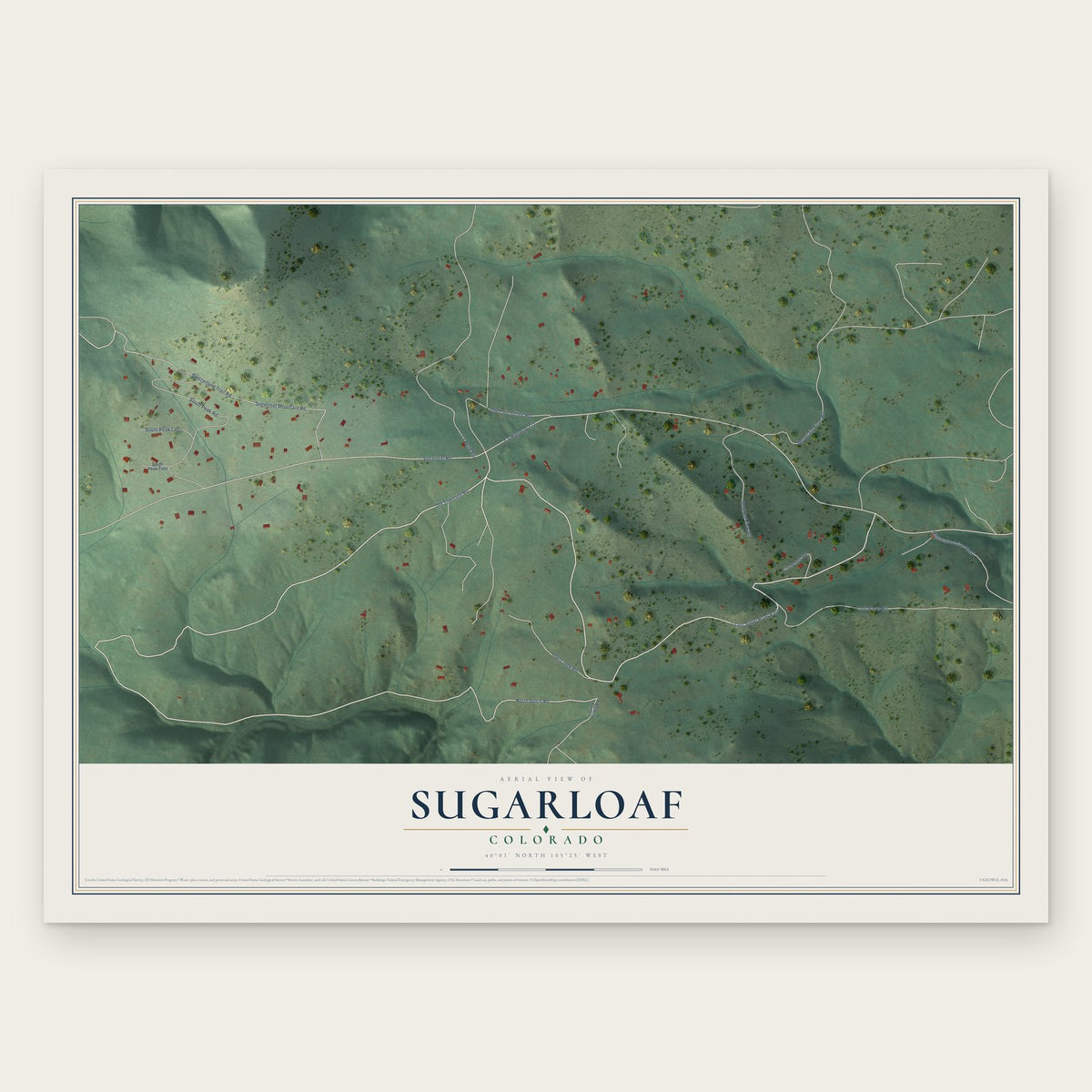 Sugarloaf, Colorado map print, the full design