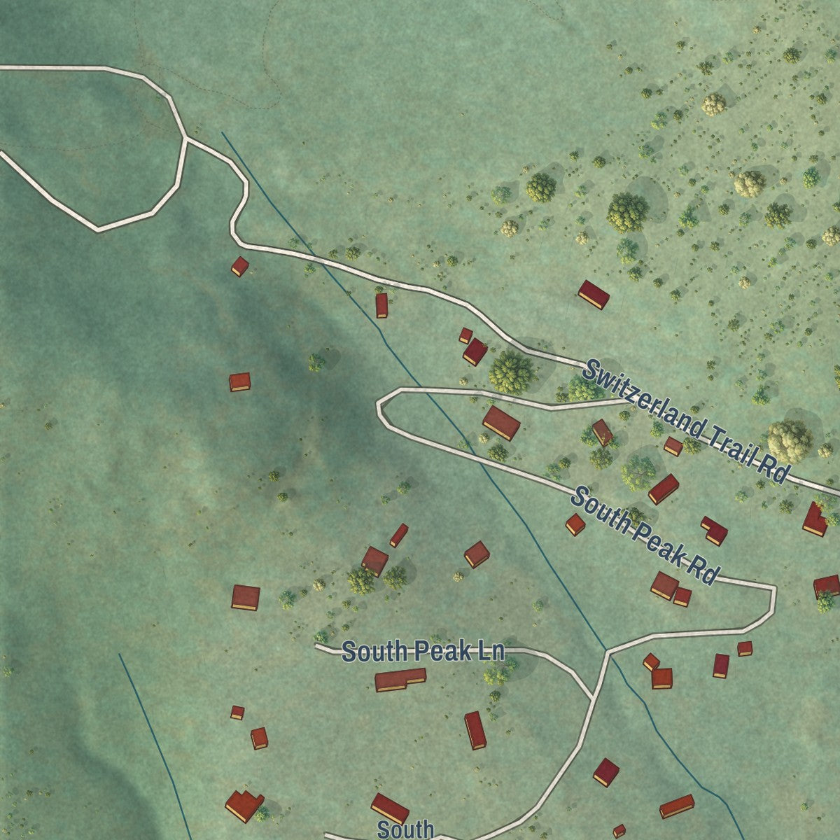 Close-up of the map of Sugarloaf, Colorado print showing street and building detail