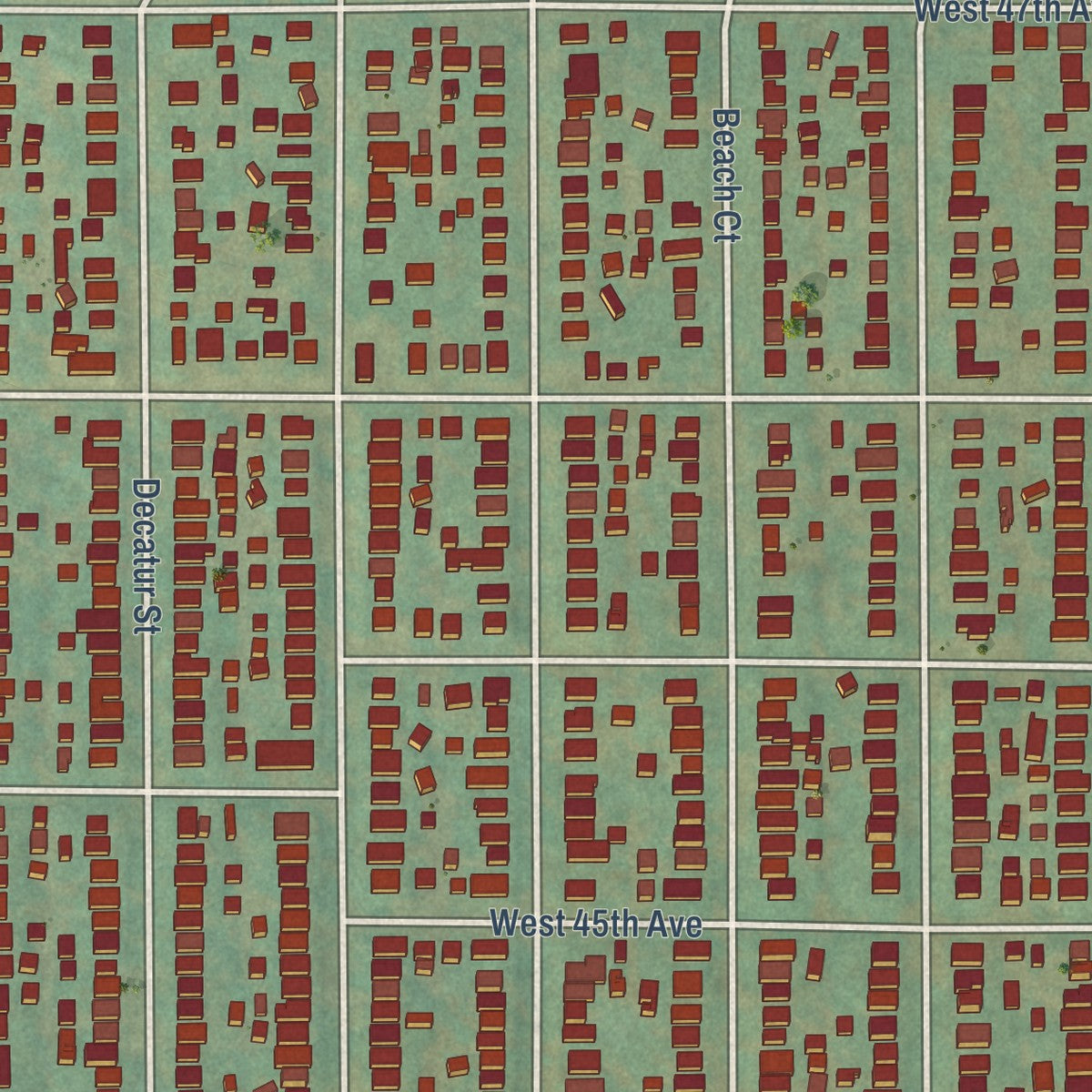 Close-up of the map of Sunnyside, Colorado print showing street and building detail