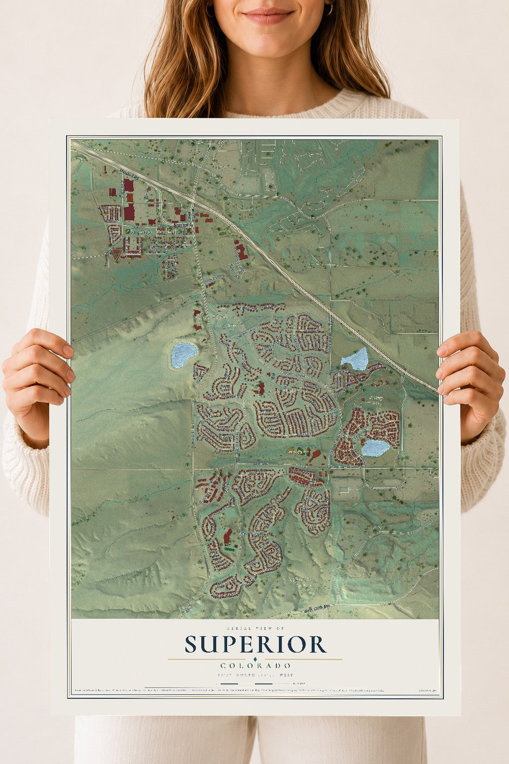 Map of Superior, Colorado, 18 x 24 inch unframed archival matte print