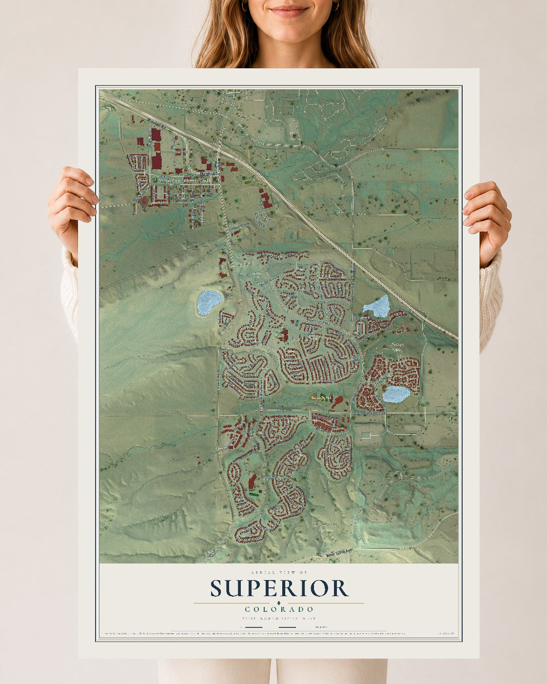 Map of Superior, Colorado, 24 x 36 inch unframed archival matte print