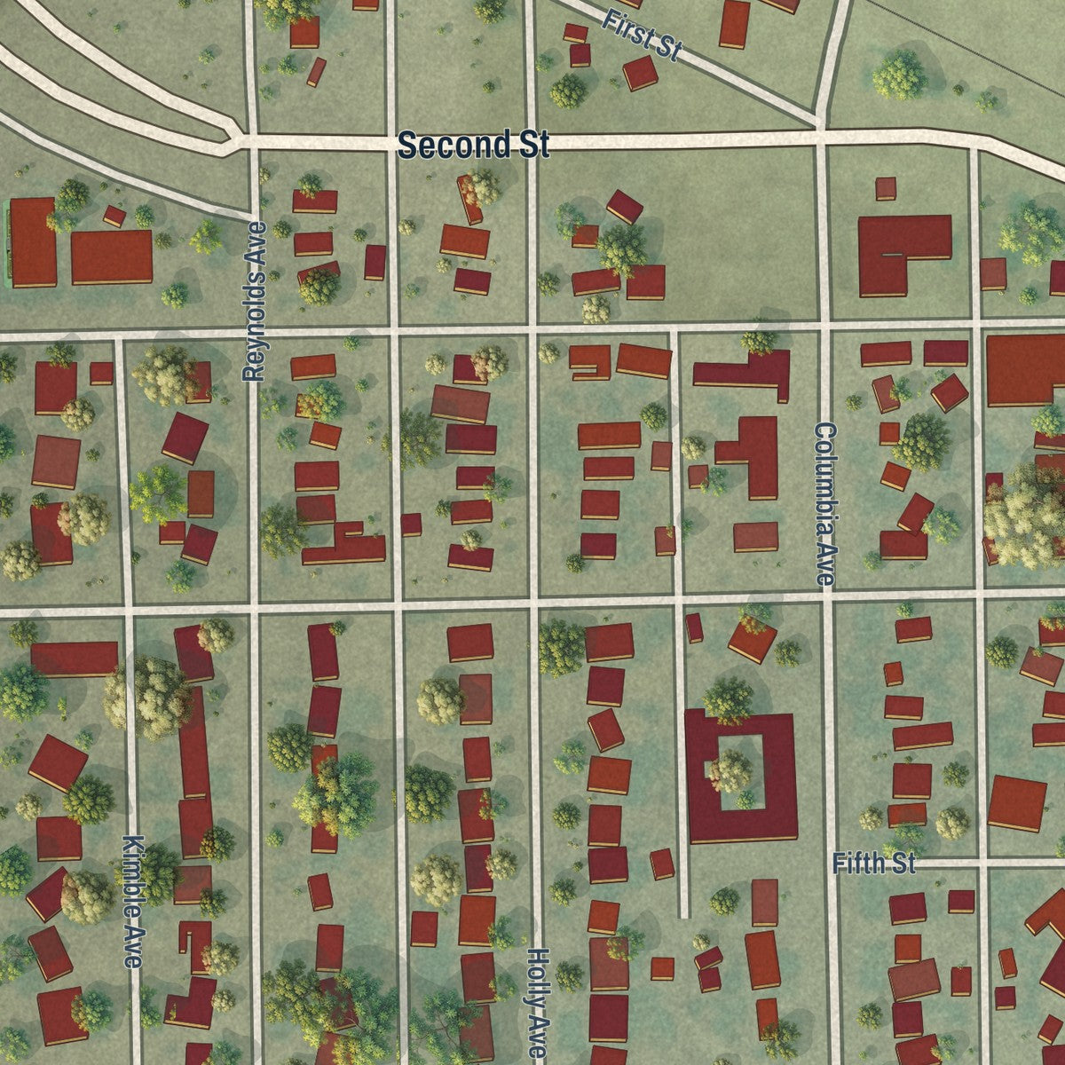 Close-up of the map of Swink, Colorado print showing street and building detail