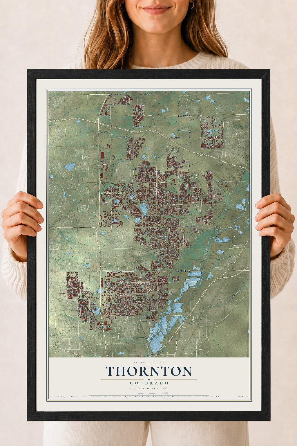 Map of Thornton, Colorado, 18 x 24 inch print in a black wood frame