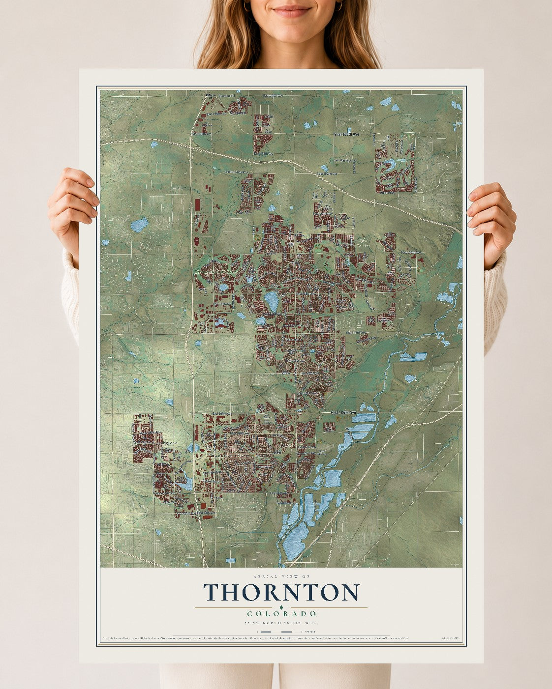 Map of Thornton, Colorado, 24 x 36 inch unframed archival matte print