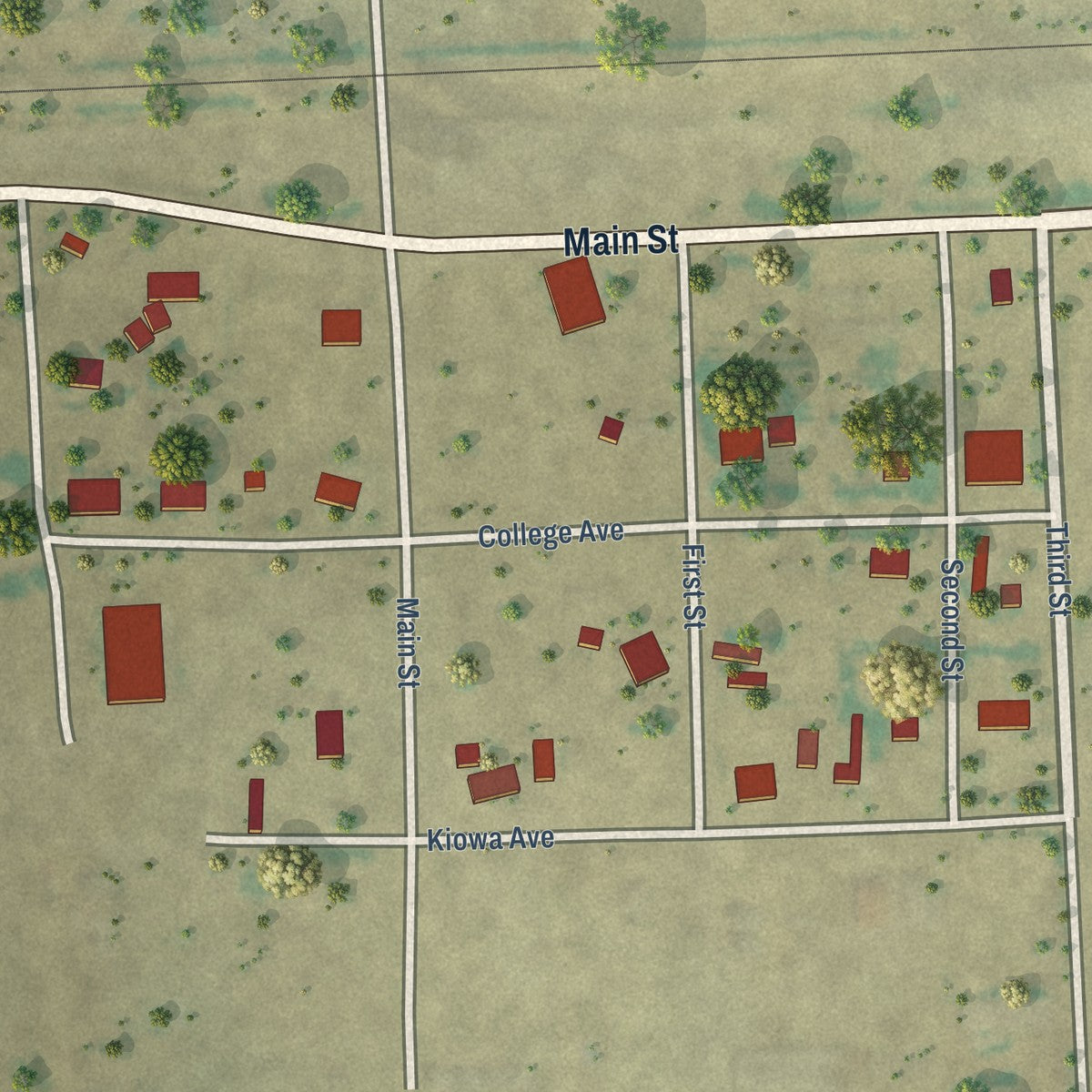 Close-up of the map of Towner, Colorado print showing street and building detail