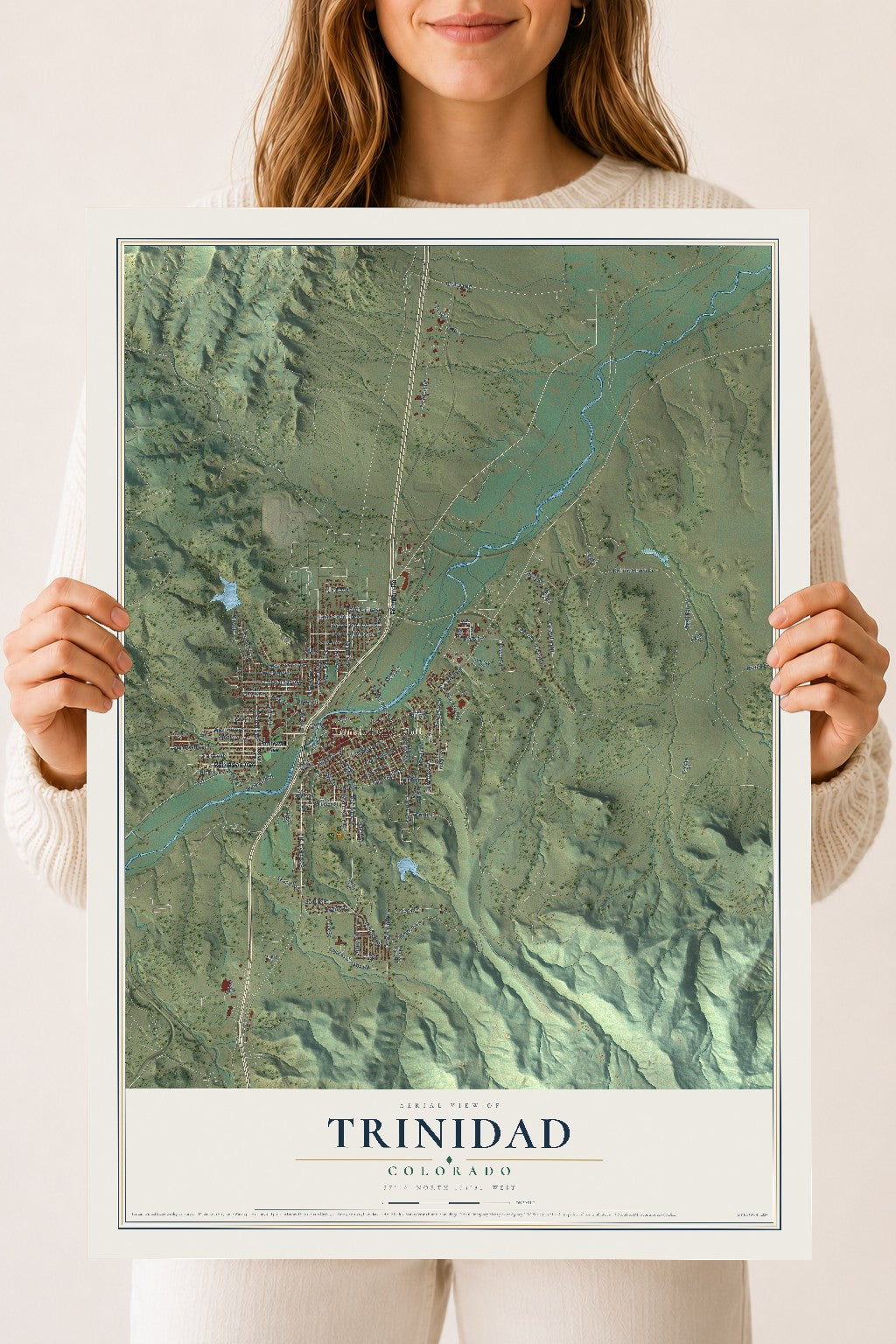 Map of Trinidad, Colorado, 18 x 24 inch unframed archival matte print