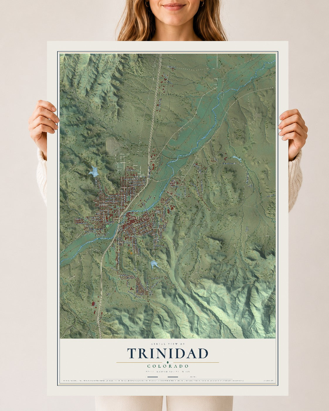 Map of Trinidad, Colorado, 24 x 36 inch unframed archival matte print