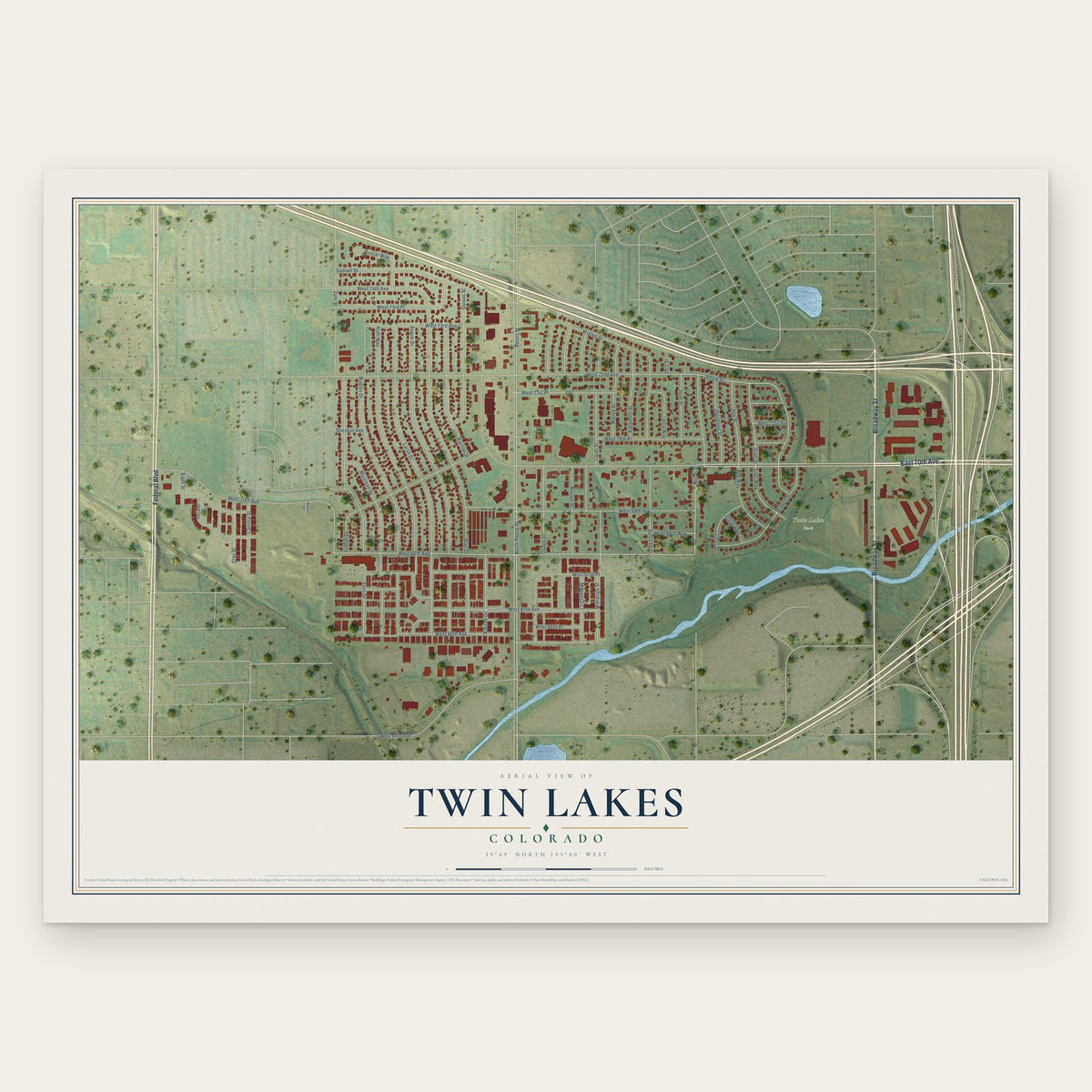 Twin Lakes, Colorado map print, the full design