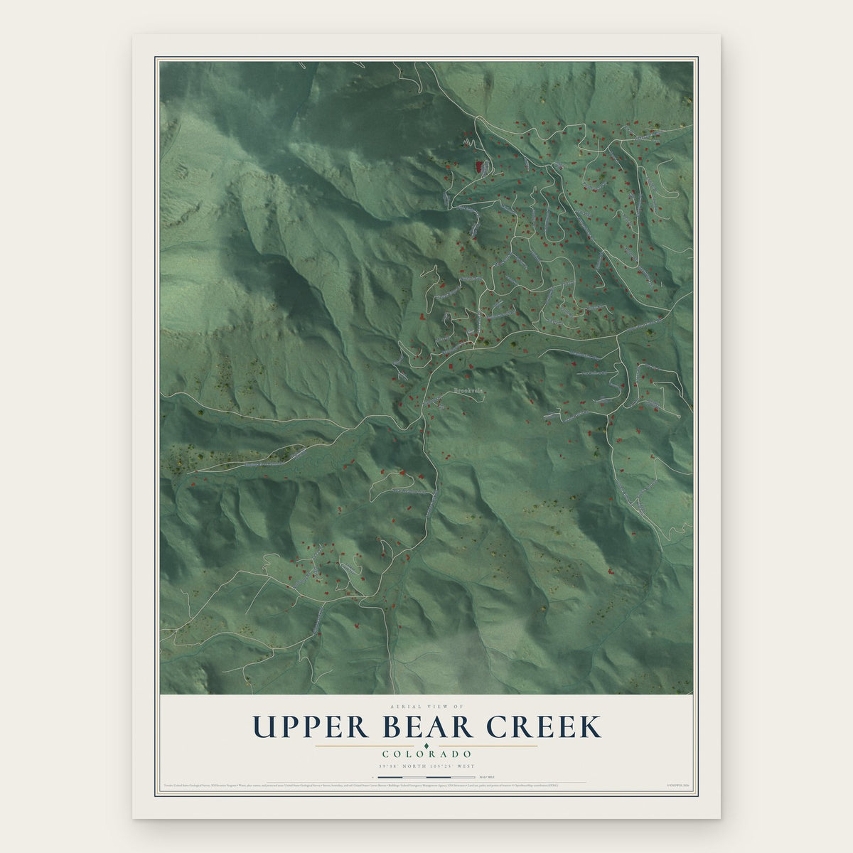 Upper Bear Creek, Colorado map print, the full design