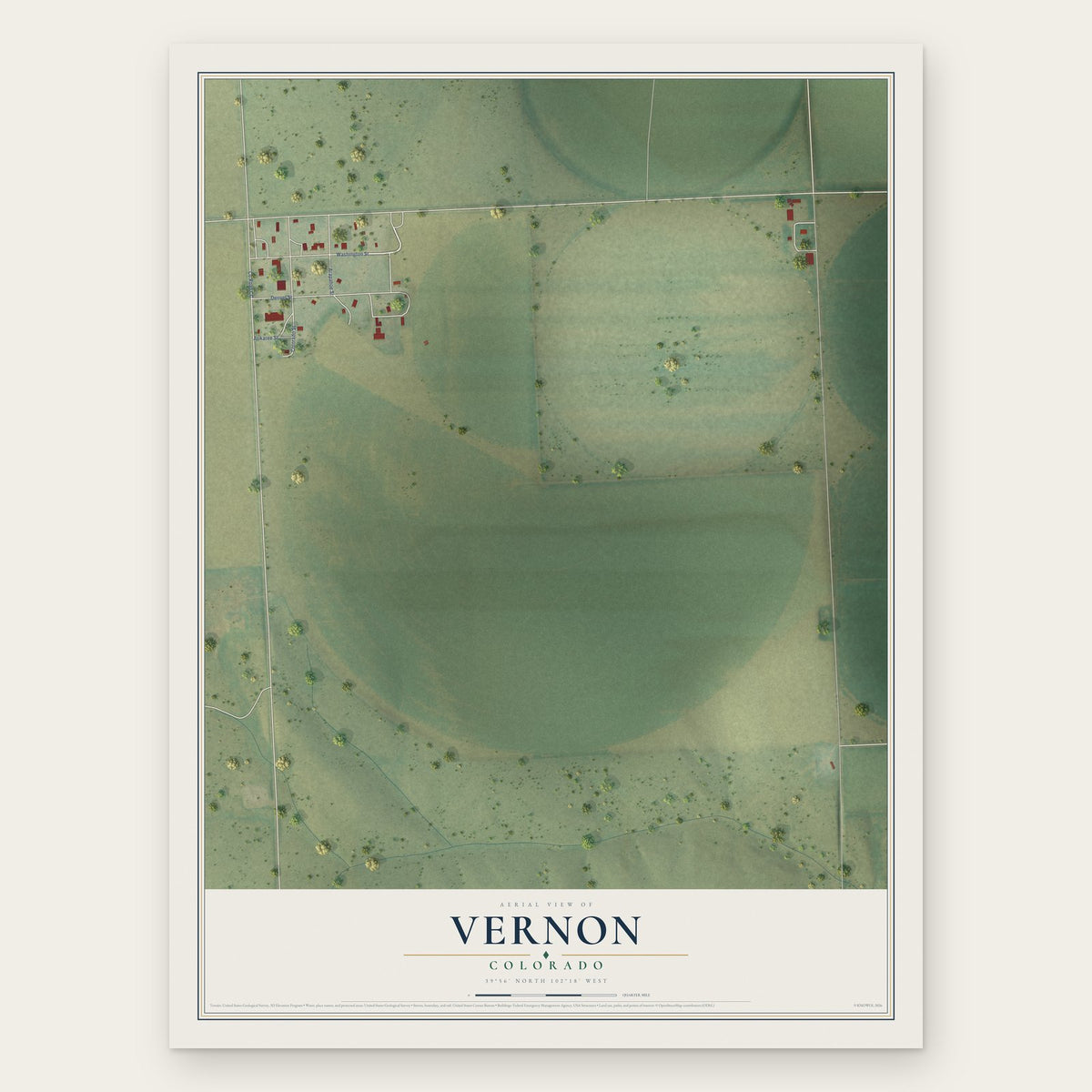Vernon, Colorado map print, the full design