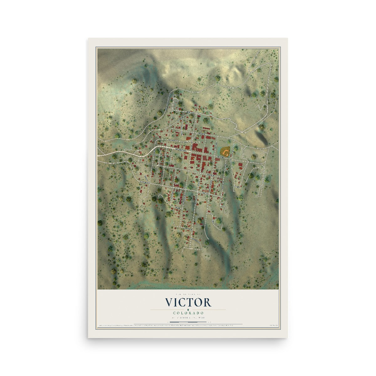 Map of Victor, Colorado, 12 x 18 inch unframed archival matte print