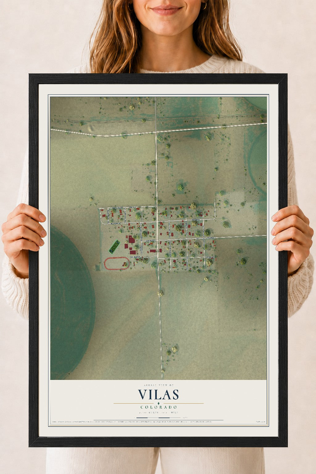 Map of Vilas, Colorado, 18 x 24 inch print in a black wood frame