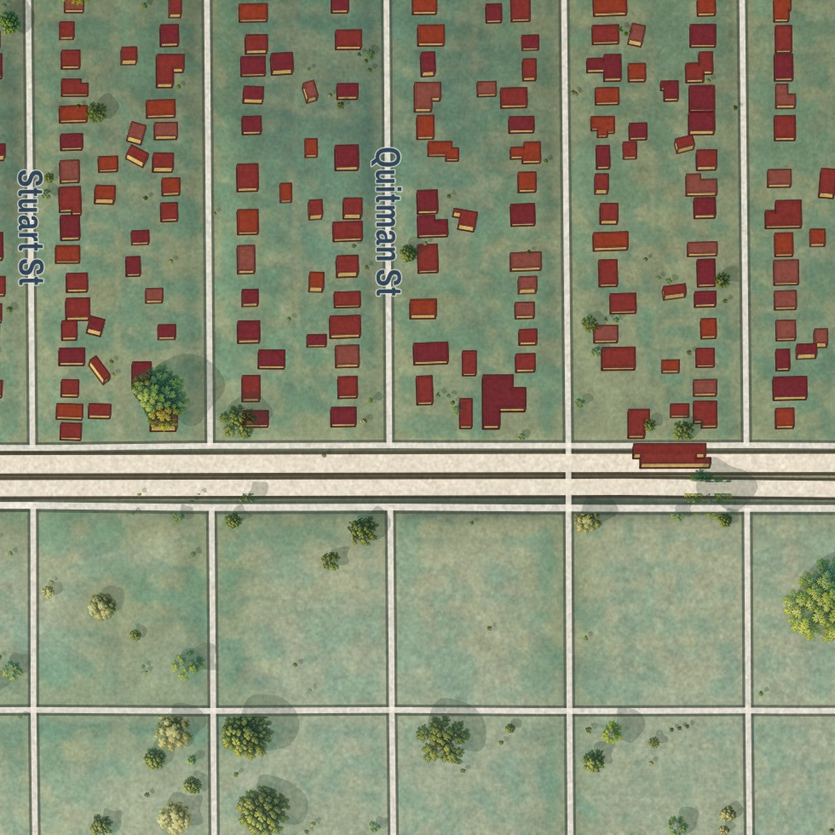 Close-up of the map of Villa Park, Colorado print showing street and building detail