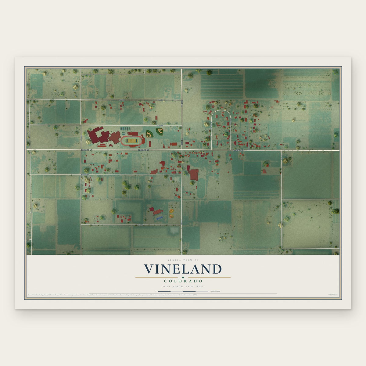 Vineland, Colorado map print, the full design