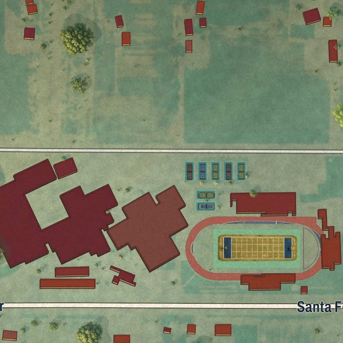 Close-up of the map of Vineland, Colorado print showing street and building detail