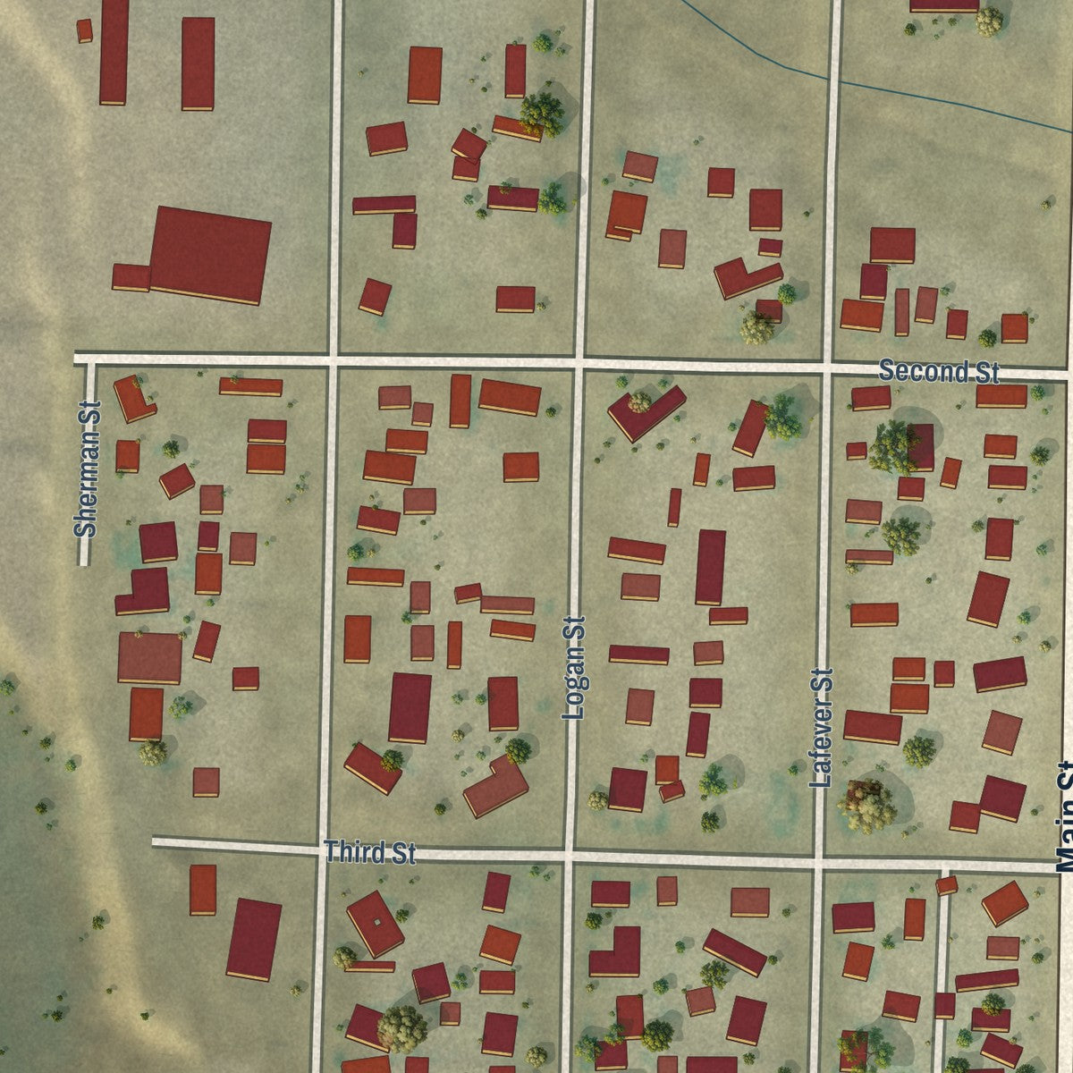 Second close-up of the map of Walden, Colorado print showing more streets and buildings