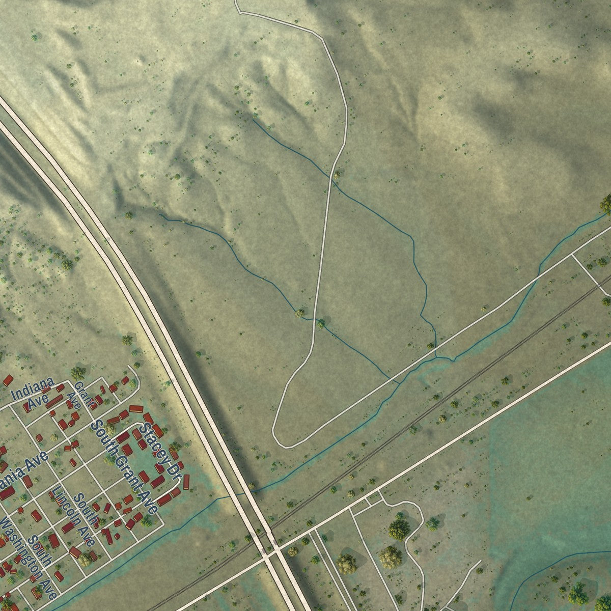 Second close-up of the map of Walsenburg, Colorado print showing more streets and buildings