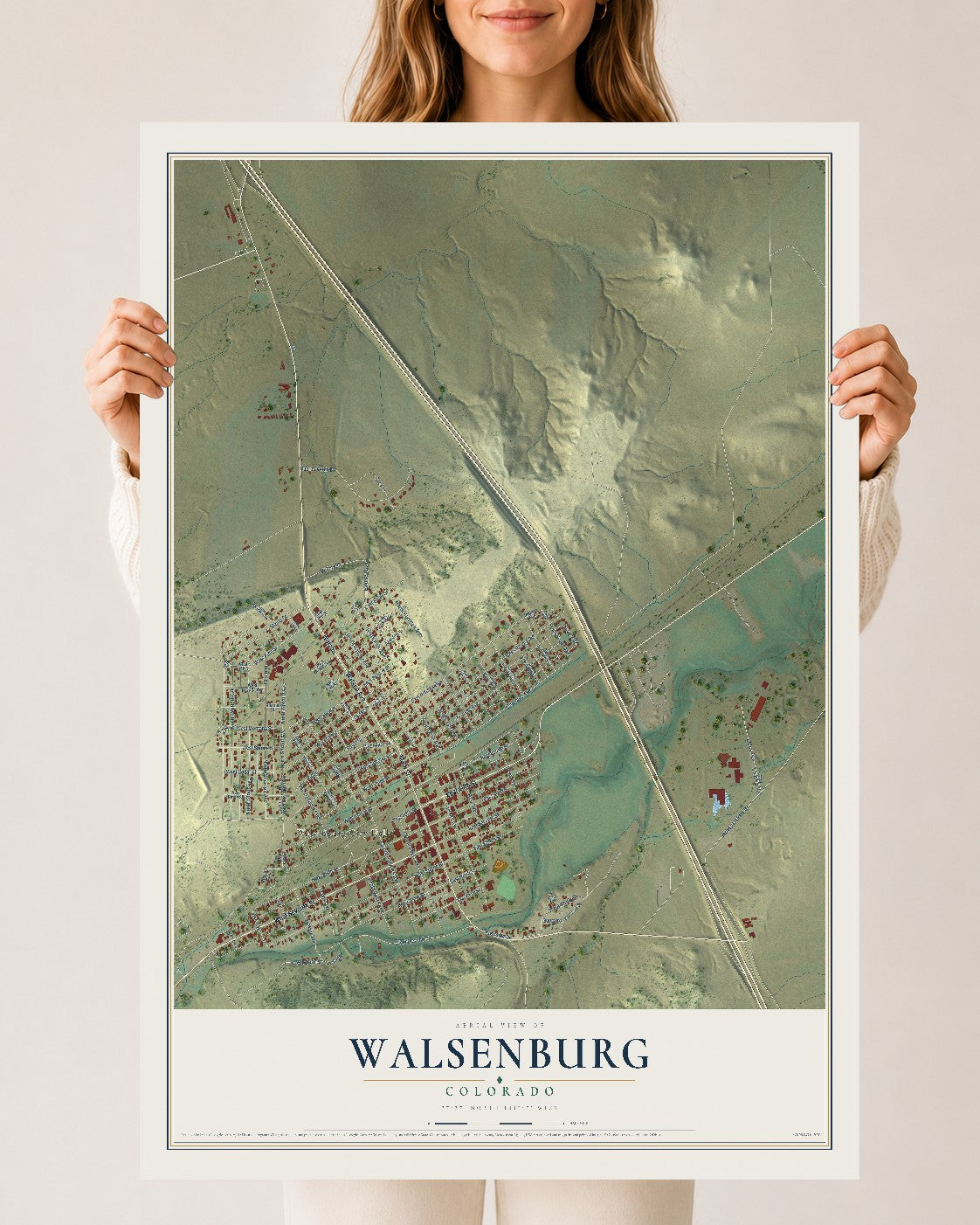 Map of Walsenburg, Colorado, 24 x 36 inch unframed archival matte print