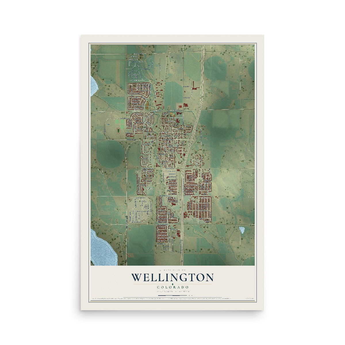 Map of Wellington, Colorado, 12 x 18 inch unframed archival matte print