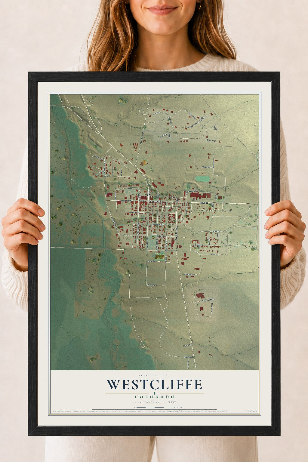 Map of Westcliffe, Colorado, 18 x 24 inch print in a black wood frame