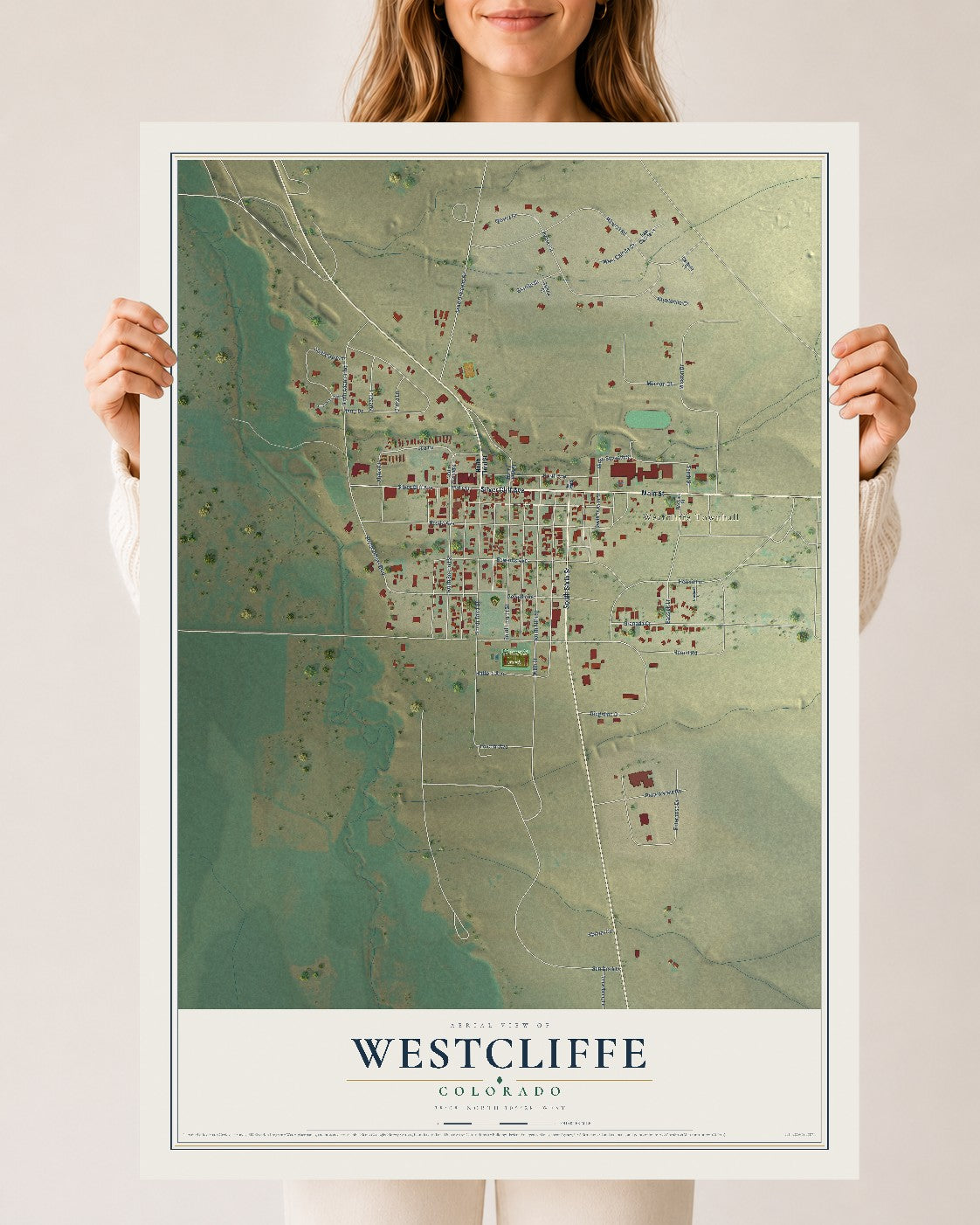 Map of Westcliffe, Colorado, 24 x 36 inch unframed archival matte print