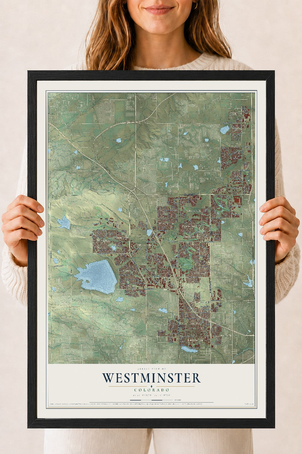 Map of Westminster, Colorado, 18 x 24 inch print in a black wood frame
