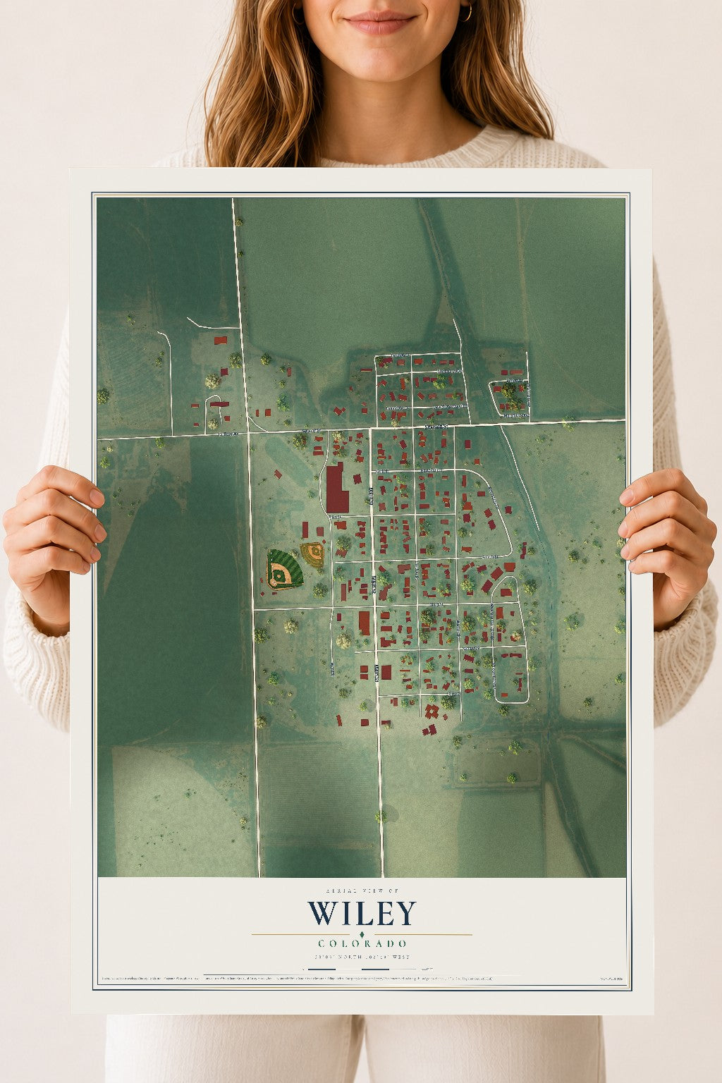 Map of Wiley, Colorado, 18 x 24 inch unframed archival matte print
