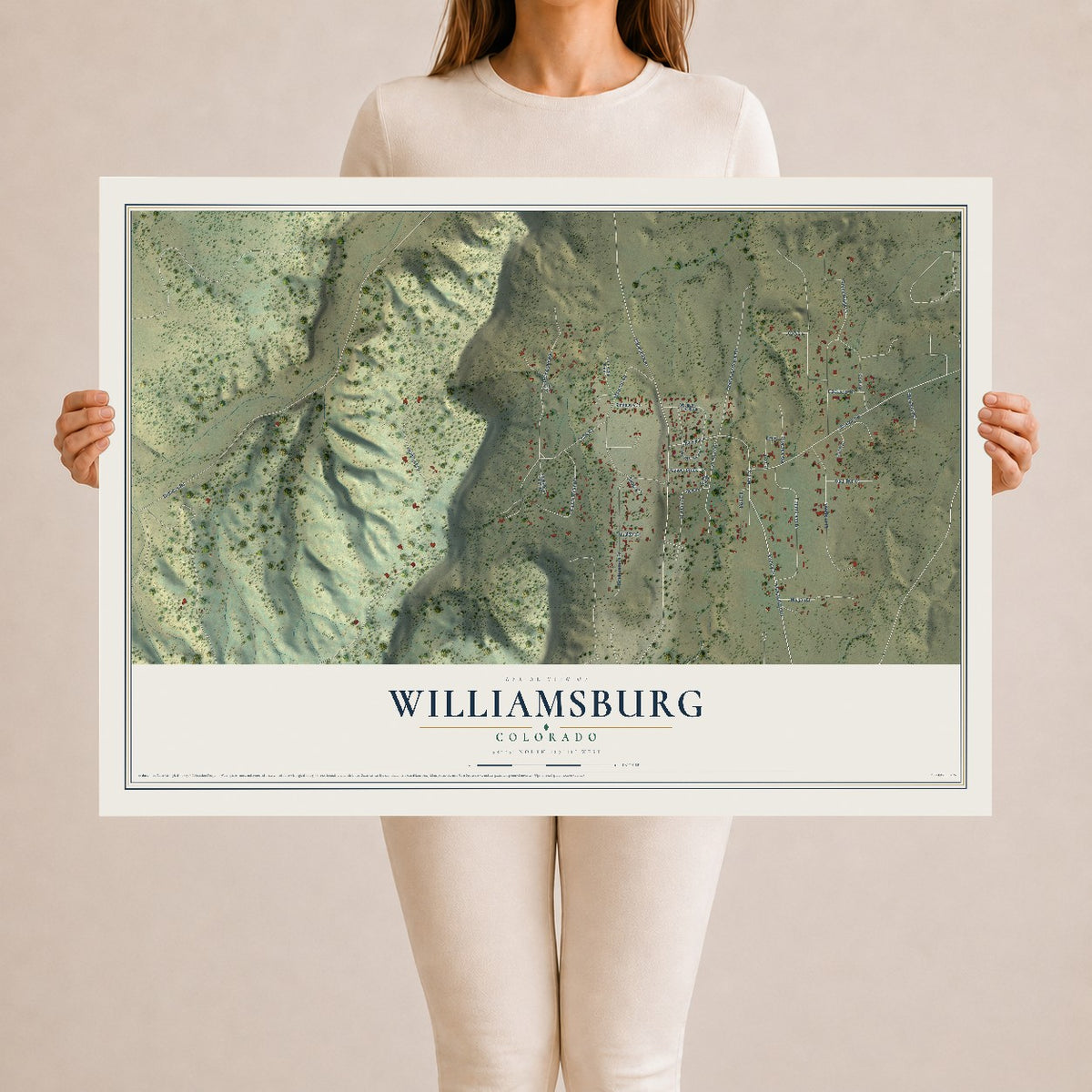 Map of Williamsburg, Colorado, 24 x 36 inch unframed archival matte print