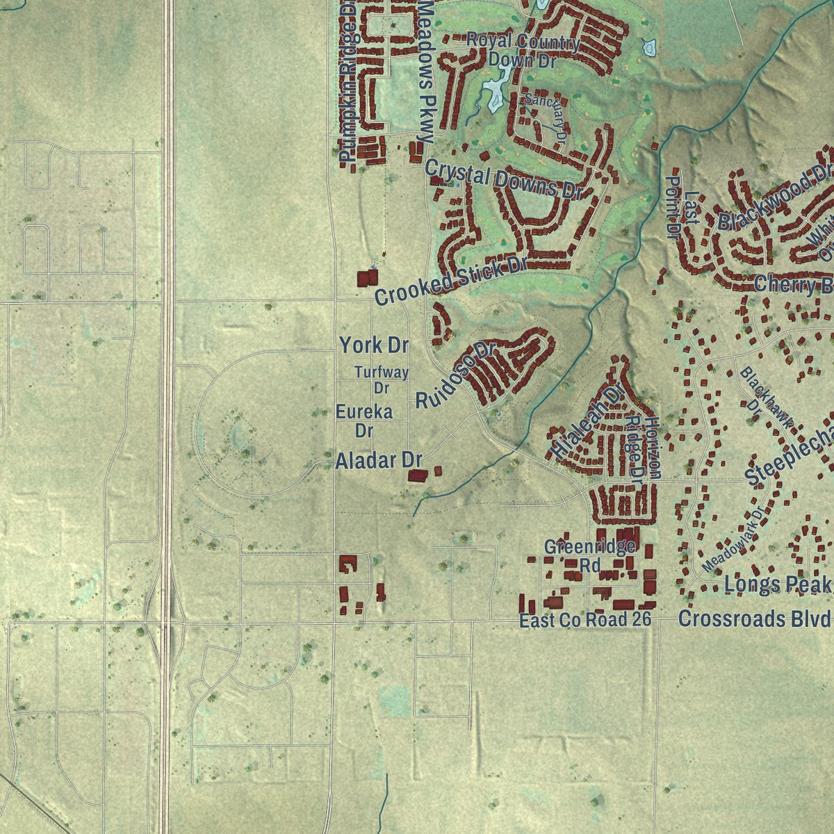 Second close-up of the map of Windsor, Colorado print showing more streets and buildings