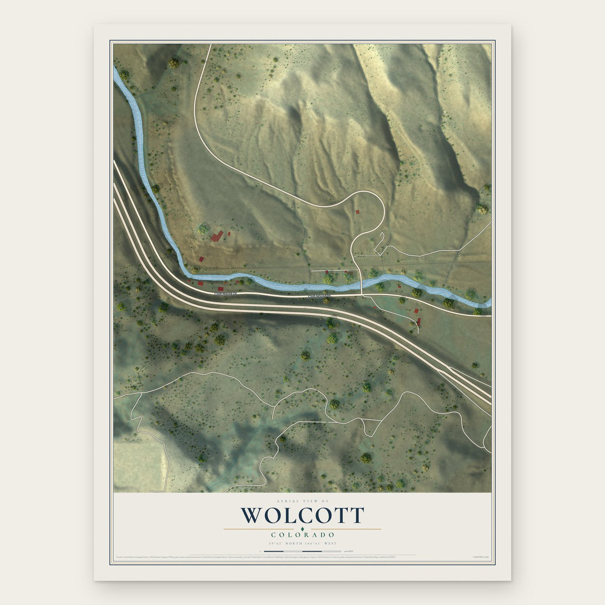 Wolcott, Colorado map print, the full design
