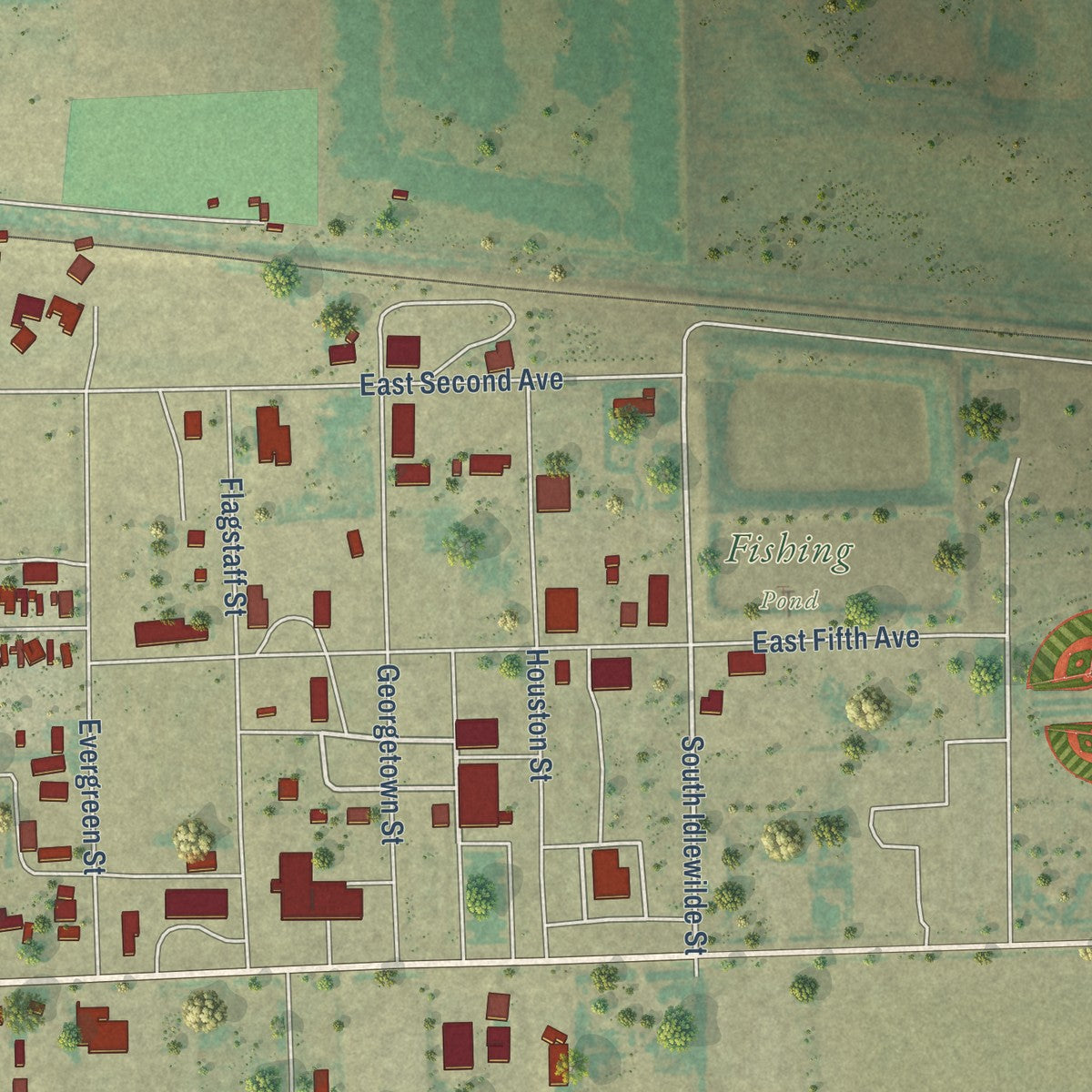 Second close-up of the map of Yuma, Colorado print showing more streets and buildings