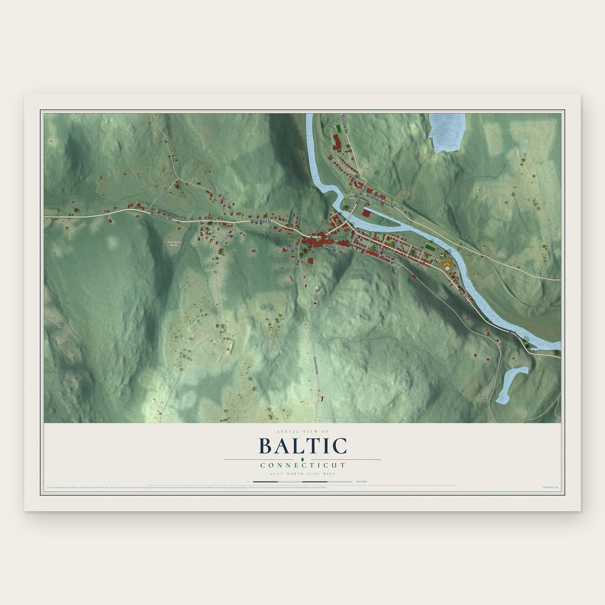 Baltic, Connecticut map print, the full design