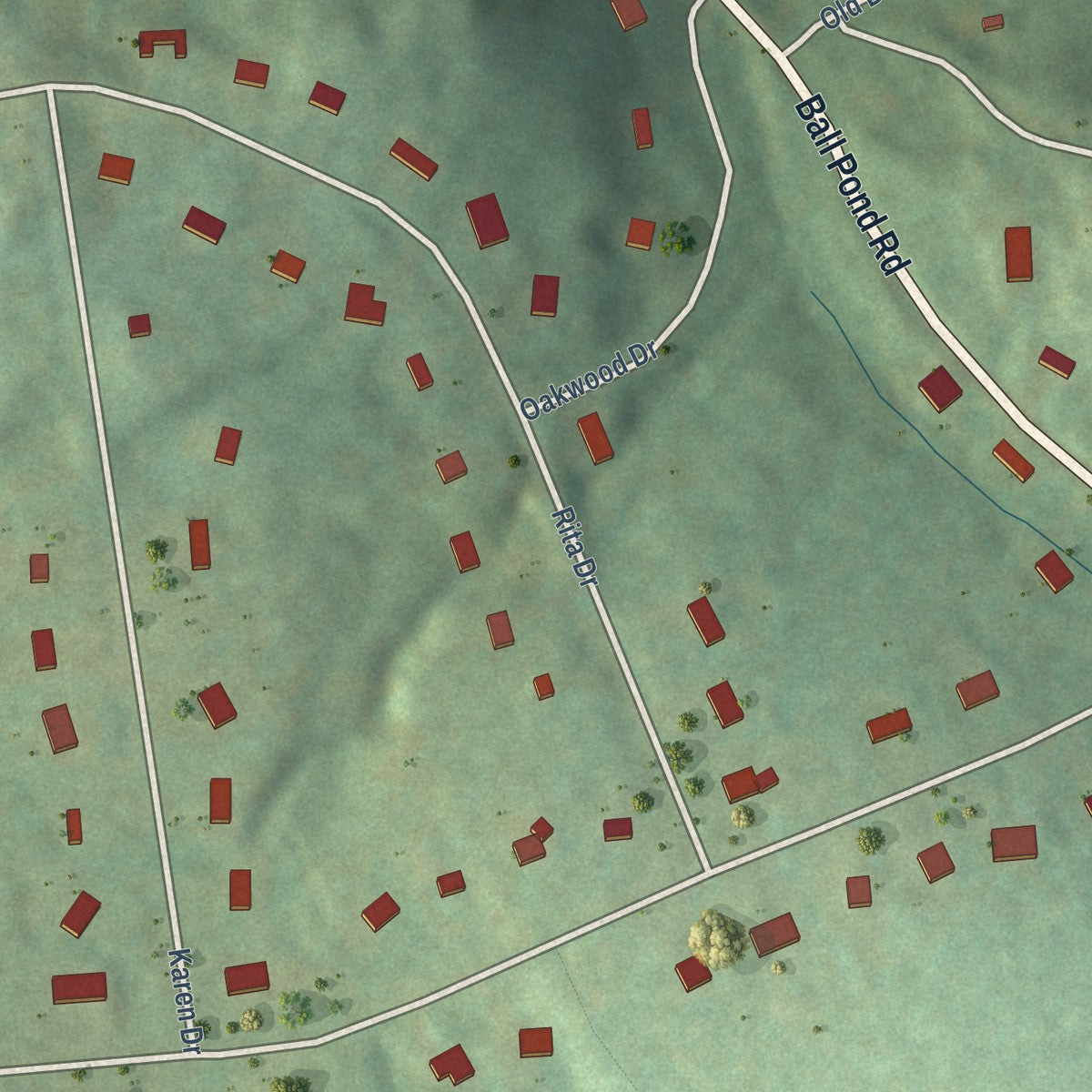Close-up of the map of Bigelow Corners, Connecticut print showing street and building detail