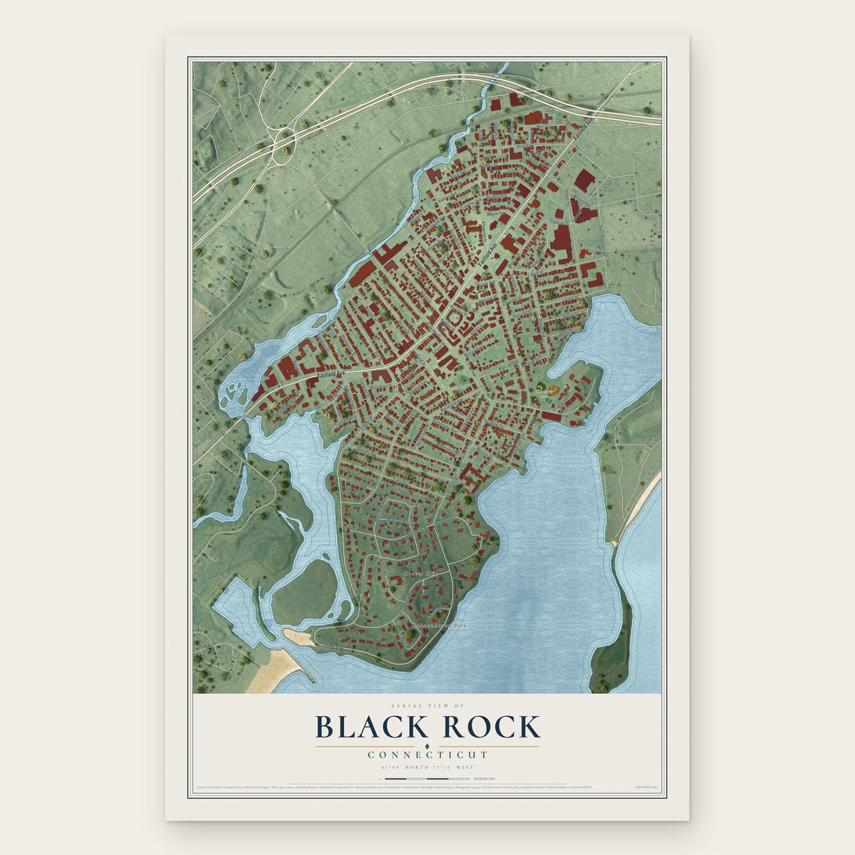 Black Rock, Connecticut map print, the full design