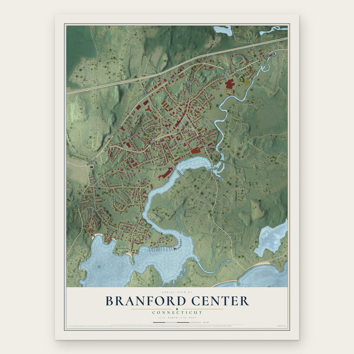 Branford Center, Connecticut map print, the full design