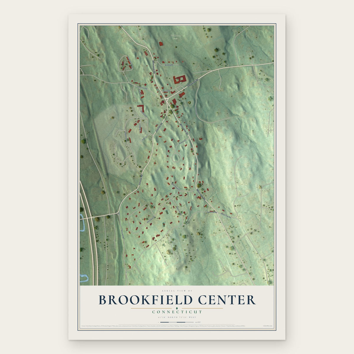 Brookfield Center, Connecticut map print, the full design