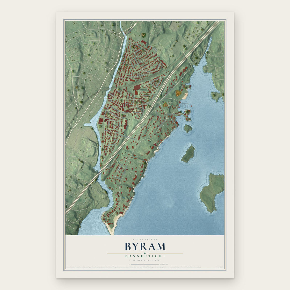 Byram, Connecticut map print, the full design