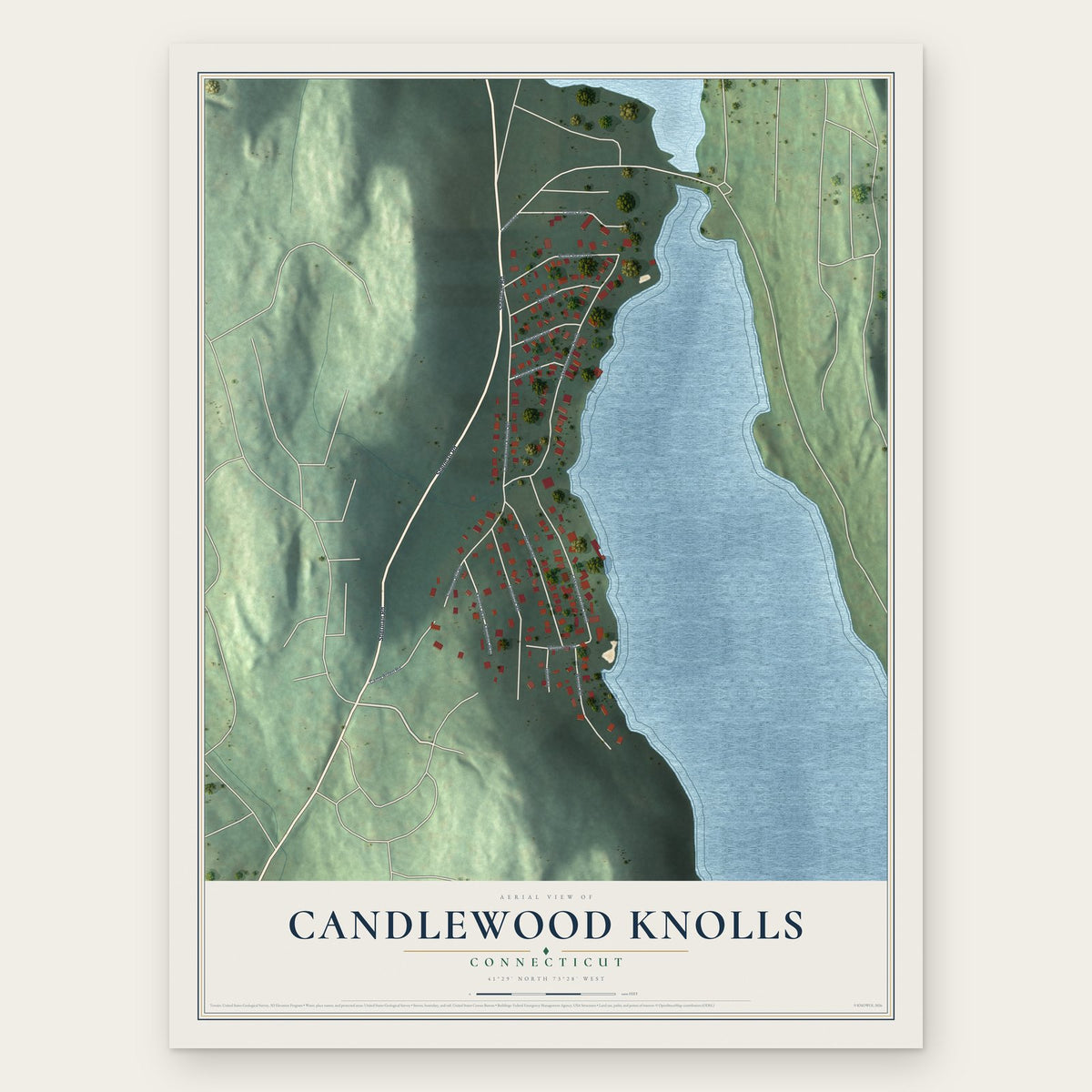 Candlewood Knolls, Connecticut map print, the full design