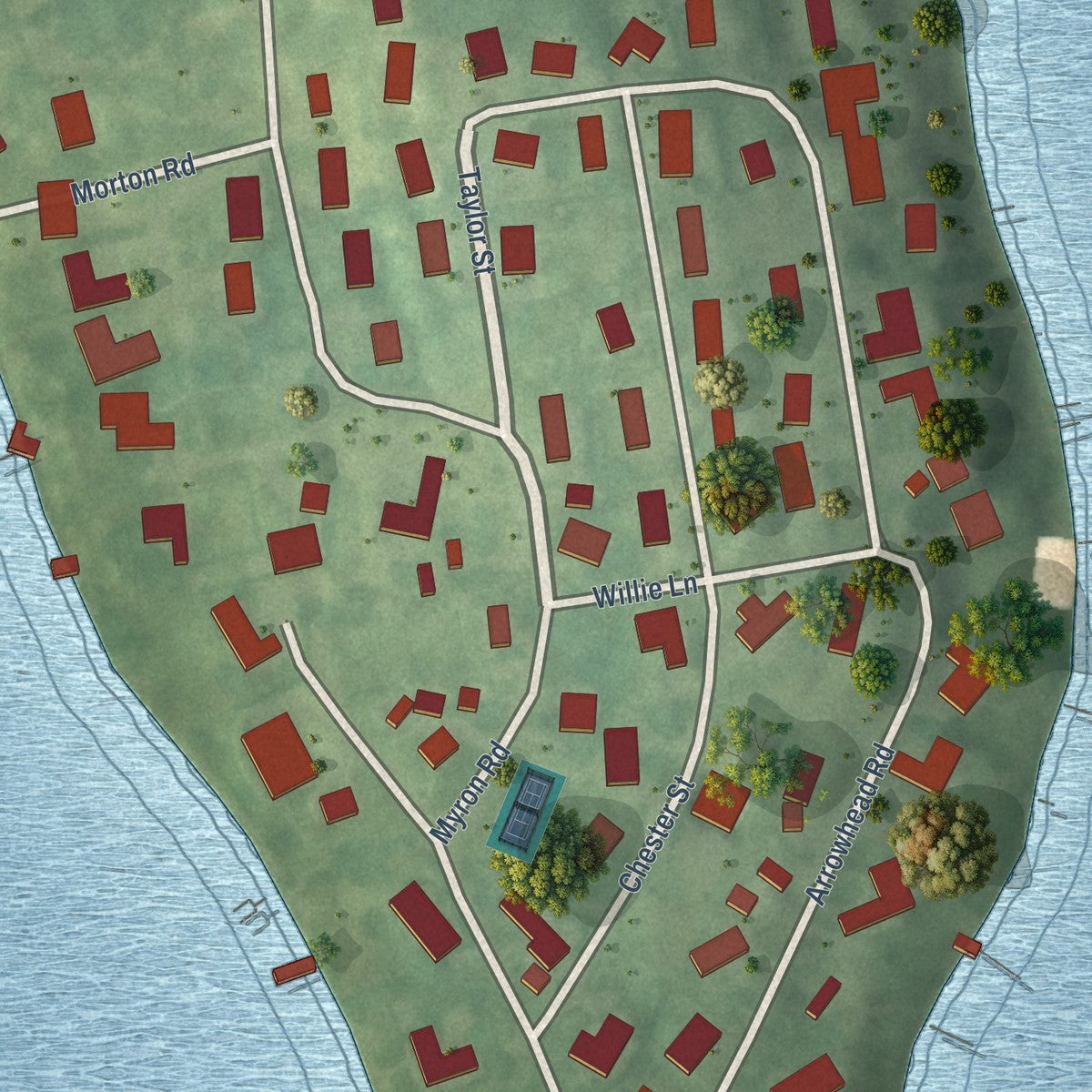 Close-up of the map of Candlewood Orchards, Connecticut print showing street and building detail