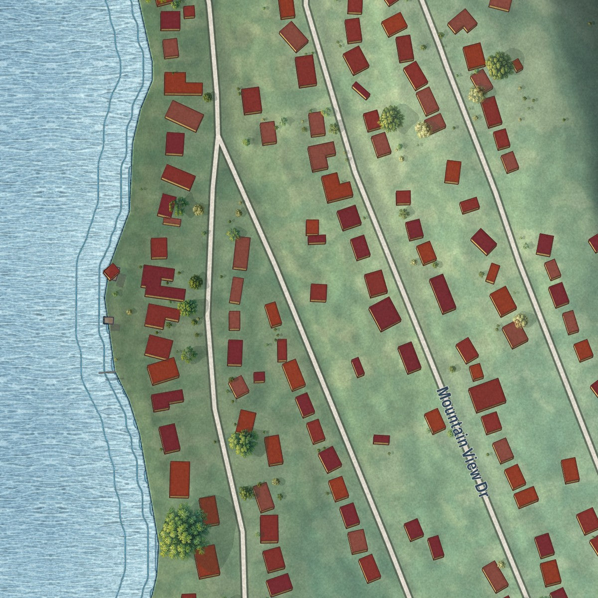 Close-up of the map of Candlewood Shores, Connecticut print showing street and building detail