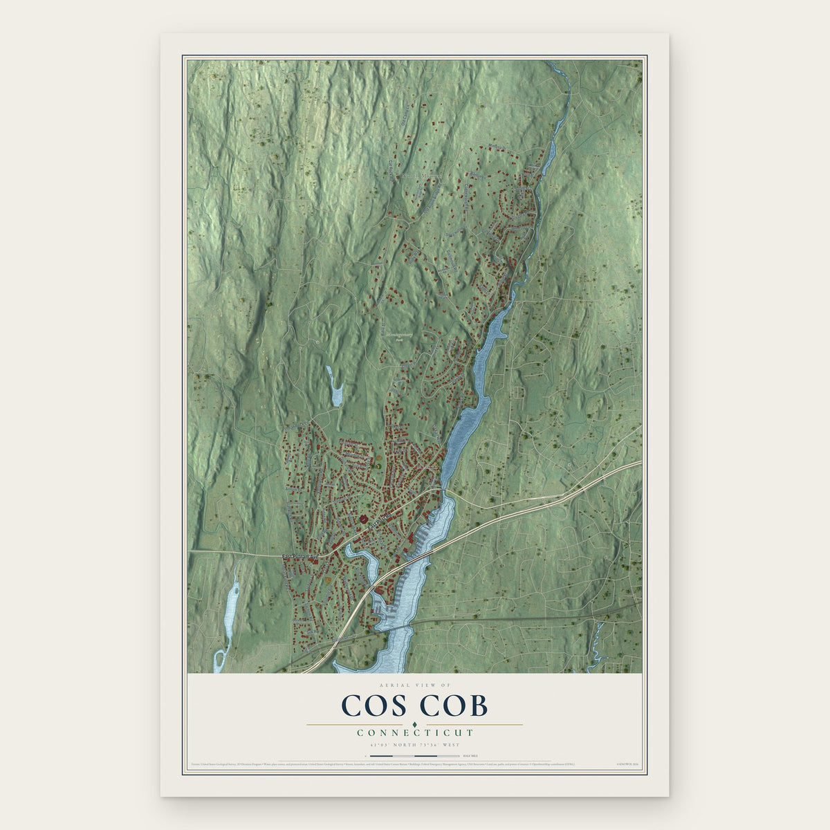 Cos Cob, Connecticut map print, the full design