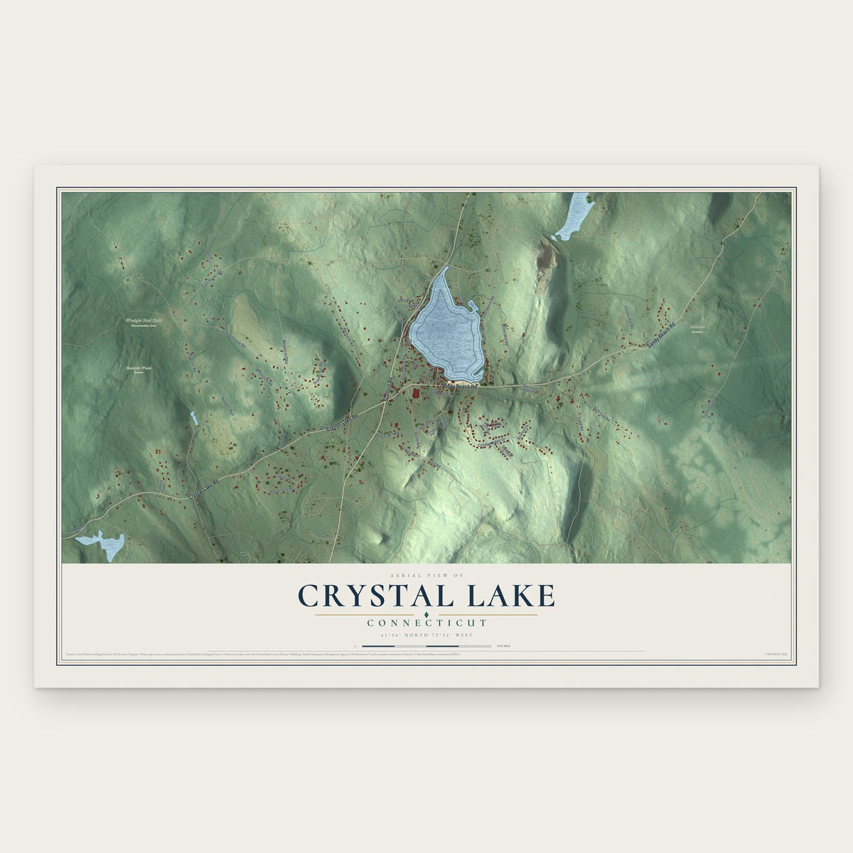 Crystal Lake, Connecticut map print, the full design