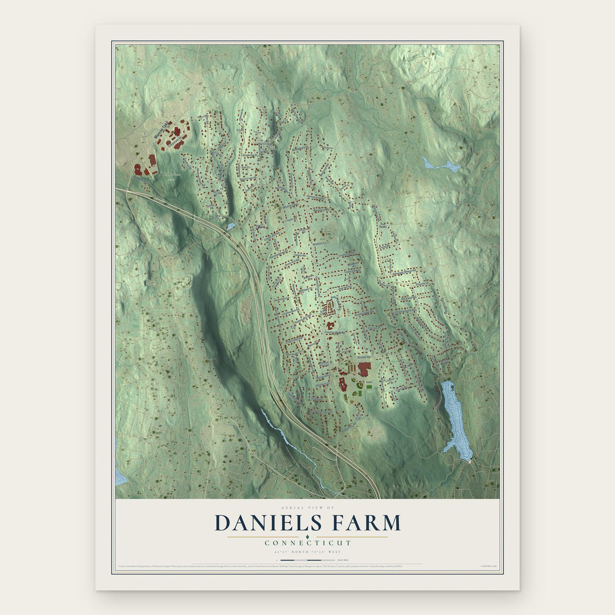 Daniels Farm, Connecticut map print, the full design