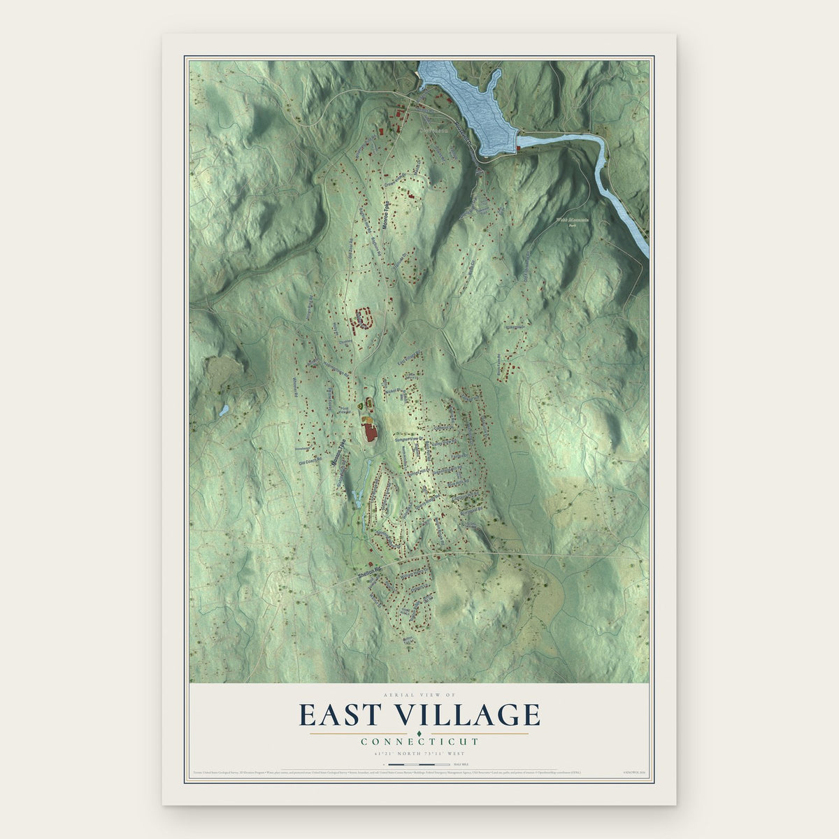 East Village, Connecticut map print, the full design
