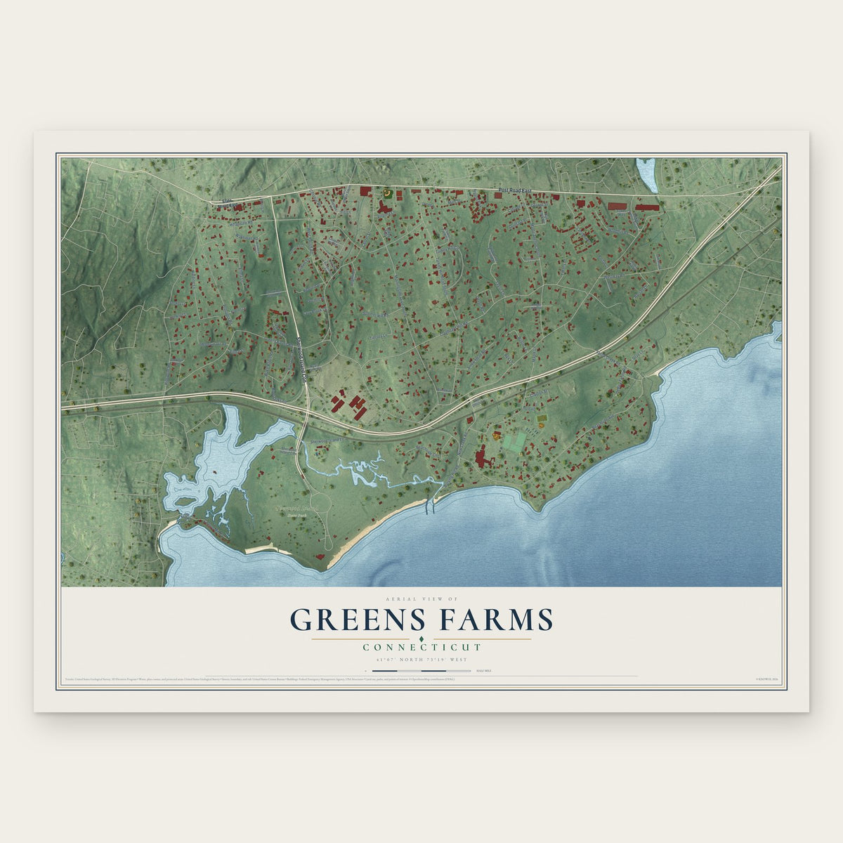 Greens Farms, Connecticut map print, the full design