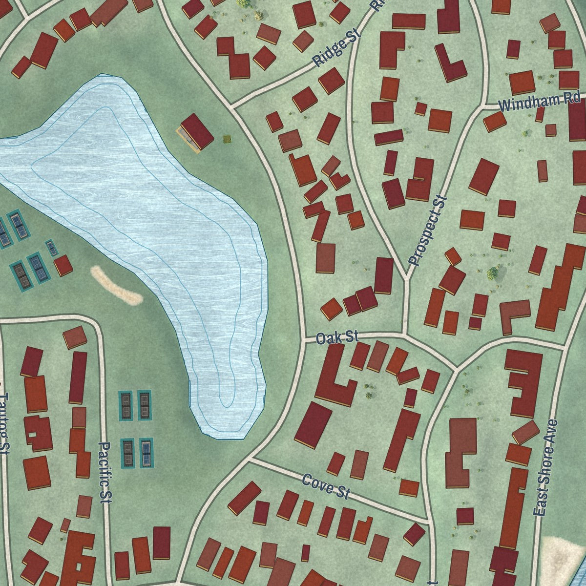 Close-up of the map of Groton Long Point, Connecticut print showing street and building detail