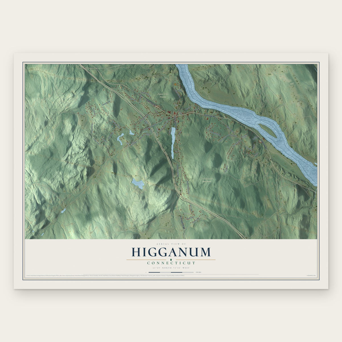 Higganum, Connecticut map print, the full design