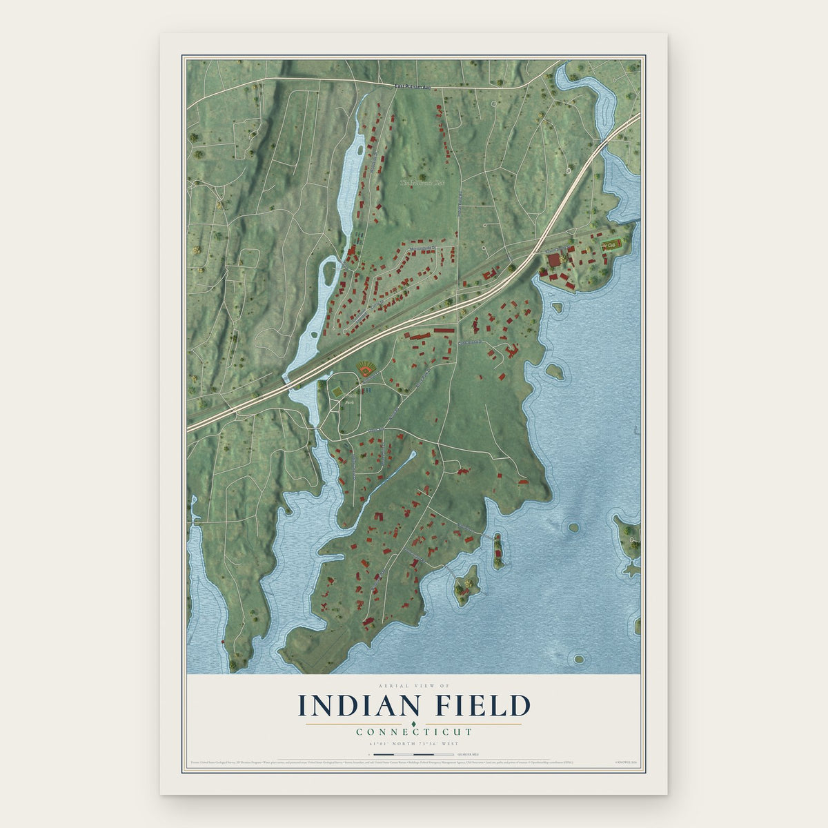 Indian Field, Connecticut map print, the full design