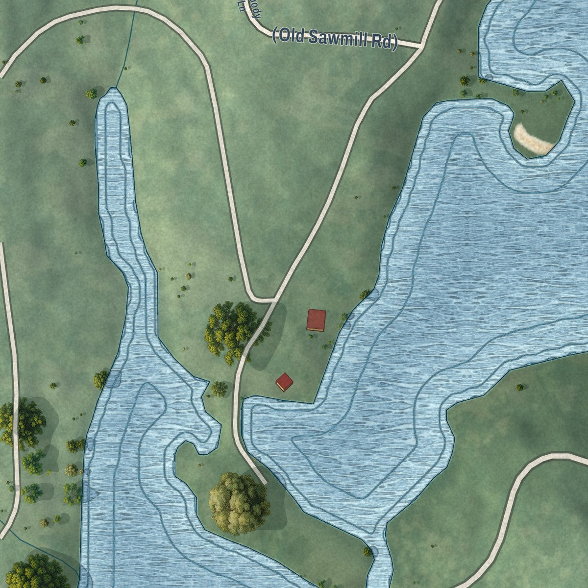 Close-up of the map of Lake Bungee, Connecticut print showing street and building detail