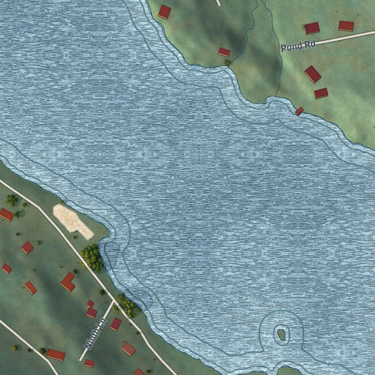 Close-up of the map of Mamanasco Lake, Connecticut print showing street and building detail